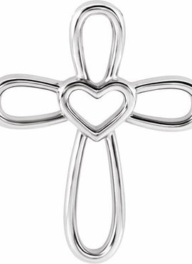 14K White Gold Cross with Heart Pendant