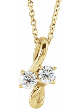 14K White Gold 1/5 CTW Natural Diamond Two-Stone Bypass Pendant