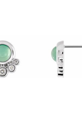 14K White Gold  Natural Green Chrysoprase  & 1/8 CTW Natural Diamond Earrings