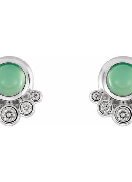 14K White Gold  Natural Green Chrysoprase  & 1/8 CTW Natural Diamond Earrings