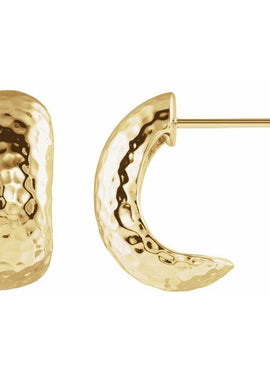 14K Yellow Gold Hammered Hollow J-Hoop Earrings
