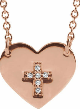 14K White Gold .02 CTW Natural Diamond Heart & Cross 16-18