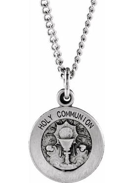 Sterling Silver 12 mm Round Holy Communion Medal with 18