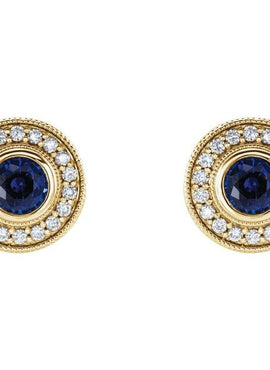 14K White Gold Lab-Grown Blue Sapphire & 1/4 CTW Natural Diamond Halo-Style Earrings