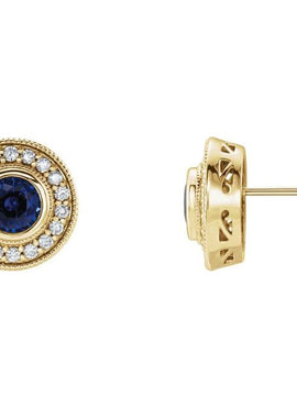 14K White Gold Lab-Grown Blue Sapphire & 1/4 CTW Natural Diamond Halo-Style Earrings
