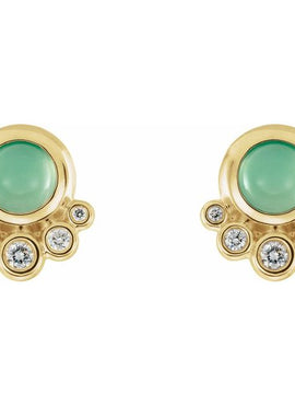 14K White Gold  Natural Green Chrysoprase  & 1/8 CTW Natural Diamond Earrings