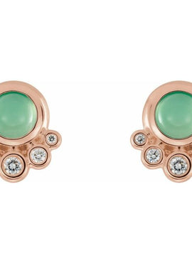 14K White Gold  Natural Green Chrysoprase  & 1/8 CTW Natural Diamond Earrings