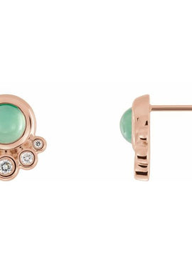 14K White Gold  Natural Green Chrysoprase  & 1/8 CTW Natural Diamond Earrings