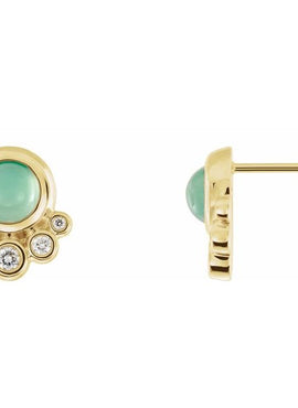 14K White Gold  Natural Green Chrysoprase  & 1/8 CTW Natural Diamond Earrings