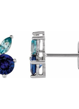 14K White Gold Natural Blue Sapphire, Natural Aquamarine, Natural Blue Zircon & .07 CTW Natural Diamond Earrings