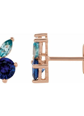14K White Gold Natural Blue Sapphire, Natural Aquamarine, Natural Blue Zircon & .07 CTW Natural Diamond Earrings