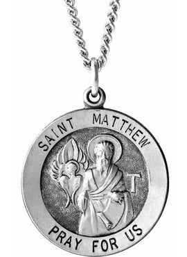 Sterling Silver 22 mm Round St. Matthew Medal 24