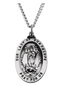 Sterling Silver Oval Our Lady of Guadalupe Medal 18