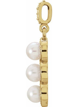 14K White Gold Cultured White Freshwater Pearl & 1/5 CTW Natural Diamond Halo-Style Pendant