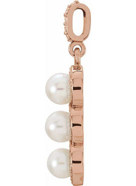 14K White Gold Cultured White Freshwater Pearl & 1/5 CTW Natural Diamond Halo-Style Pendant