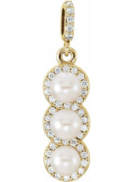 14K White Gold Cultured White Freshwater Pearl & 1/5 CTW Natural Diamond Halo-Style Pendant