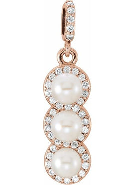 14K White Gold Cultured White Freshwater Pearl & 1/5 CTW Natural Diamond Halo-Style Pendant