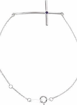 14K White Gold Natural Mozambique Garnet Sideways Cross 7-8