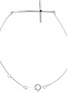 14K White Gold Natural Mozambique Garnet Sideways Cross 7-8