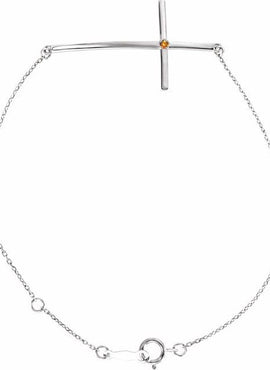 14K White Gold Natural Mozambique Garnet Sideways Cross 7-8