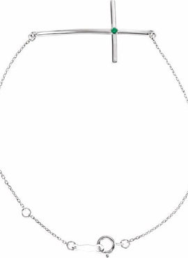 14K White Gold Natural Mozambique Garnet Sideways Cross 7-8
