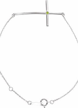 14K White Gold Natural Mozambique Garnet Sideways Cross 7-8