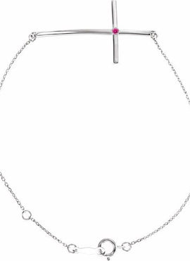 14K White Gold Natural Mozambique Garnet Sideways Cross 7-8