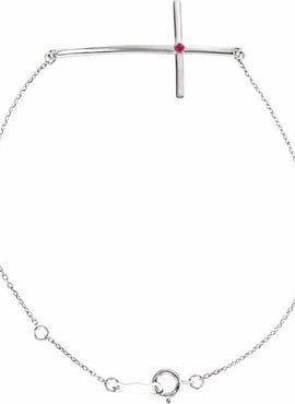 14K White Gold Natural Mozambique Garnet Sideways Cross 7-8