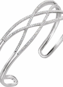 14K White Gold 3/4 CTW Natural Diamond Criss-Cross Cuff 7