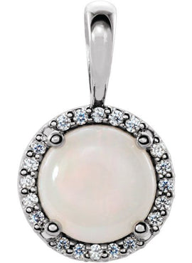14K White Gold Natural White Opal & .03 CTW Natural Diamond Halo-Style Pendant