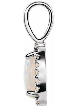 14K White Gold Natural White Opal & .03 CTW Natural Diamond Halo-Style Pendant