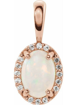 14K White Gold Natural White Opal & .04 CTW Natural Diamond Halo-Style Pendant