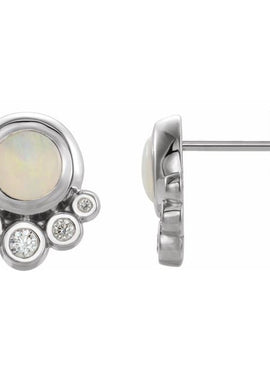 14K White Gold  Natural Green Chrysoprase  & 1/8 CTW Natural Diamond Earrings