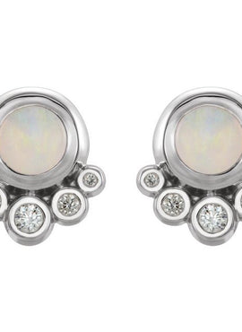 14K White Gold  Natural Green Chrysoprase  & 1/8 CTW Natural Diamond Earrings