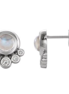 14K White Gold  Natural Green Chrysoprase  & 1/8 CTW Natural Diamond Earrings