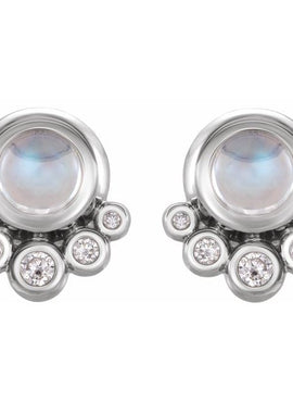 14K White Gold  Natural Green Chrysoprase  & 1/8 CTW Natural Diamond Earrings
