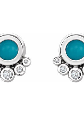 14K White Gold  Natural Green Chrysoprase  & 1/8 CTW Natural Diamond Earrings