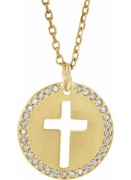 14K White Gold .08 CTW Natural Diamond Pierced Cross Pendant