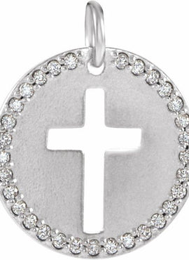 14K White Gold .08 CTW Natural Diamond Pierced Cross Pendant