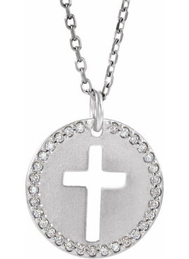 14K White Gold .08 CTW Natural Diamond Pierced Cross Pendant