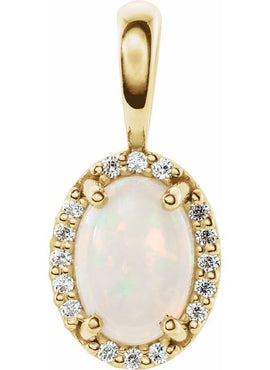 14K White Gold Natural White Opal & .04 CTW Natural Diamond Halo-Style Pendant
