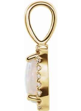 14K White Gold Natural White Opal & .04 CTW Natural Diamond Halo-Style Pendant