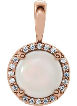 14K White Gold Natural White Opal & .03 CTW Natural Diamond Halo-Style Pendant