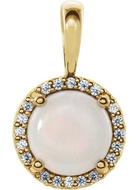 14K White Gold Natural White Opal & .03 CTW Natural Diamond Halo-Style Pendant