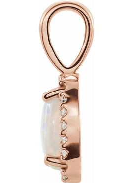 14K White Gold Natural White Opal & .03 CTW Natural Diamond Halo-Style Pendant