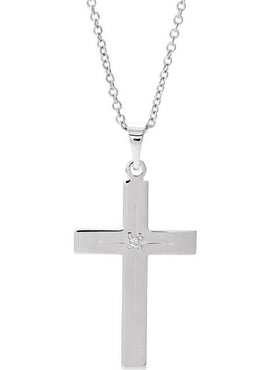 14K White Gold .0075 CT Natural Diamond Cross 18