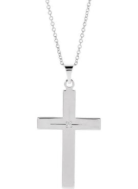 14K White Gold .0075 CT Natural Diamond Cross 18