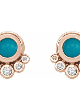 14K White Gold  Natural Green Chrysoprase  & 1/8 CTW Natural Diamond Earrings
