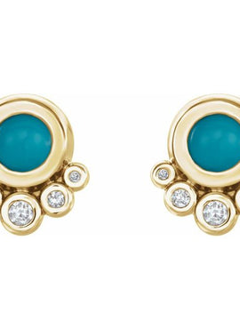 14K White Gold  Natural Green Chrysoprase  & 1/8 CTW Natural Diamond Earrings