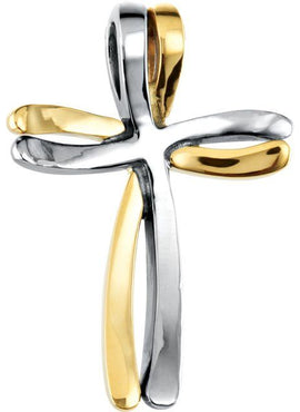 14K Yellow/White Gold 27x19 mm Cross Pendant